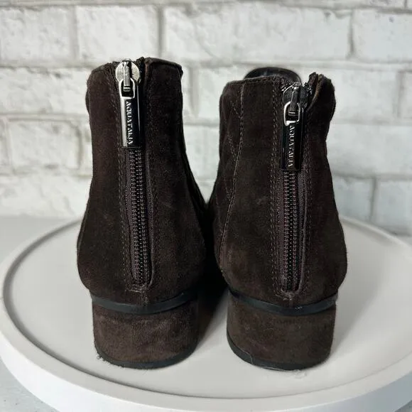 Aquatalia Boots Lacey Quilted Ankle Booties Suede Leather Weatherproof Brown 9