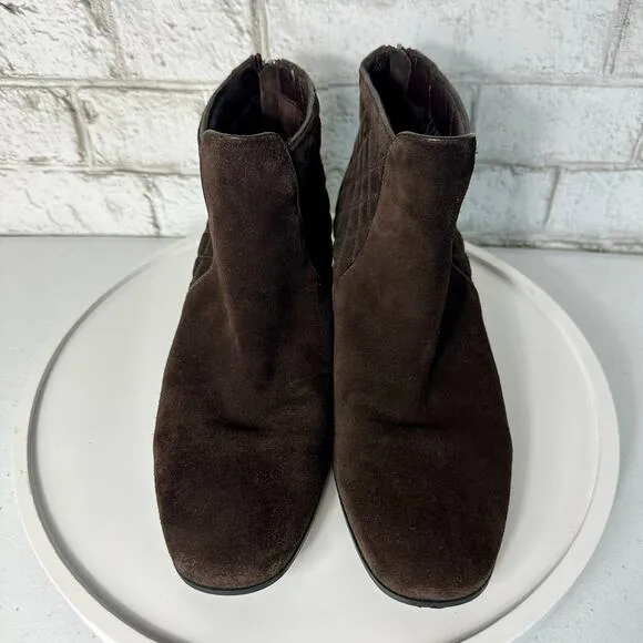 Aquatalia Boots Lacey Quilted Ankle Booties Suede Leather Weatherproof Brown 9