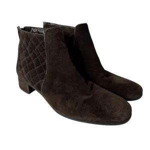 Aquatalia Boots Lacey Quilted Ankle Booties Suede Leather Weatherproof Brown 9