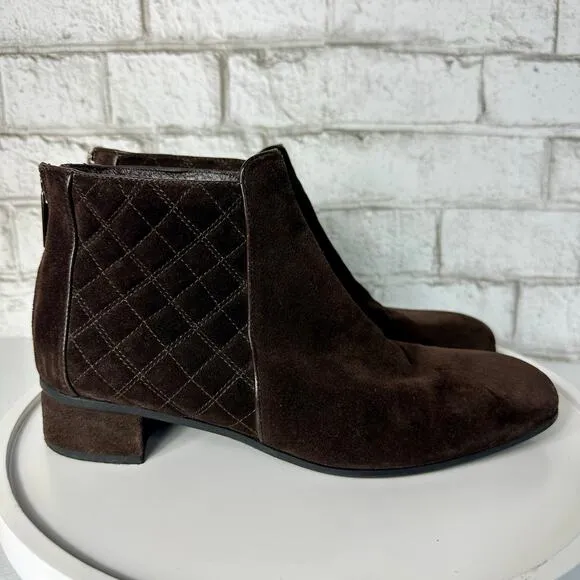 Aquatalia Boots Lacey Quilted Ankle Booties Suede Leather Weatherproof Brown 9