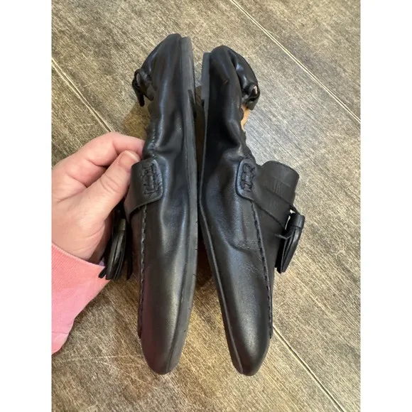 AQUATALIA Journee Tassel Black Leather Loafer Flats Shoes 9.5 Ballet Back