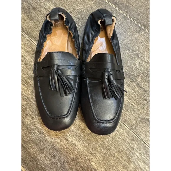 AQUATALIA Journee Tassel Black Leather Loafer Flats Shoes 9.5 Ballet Back
