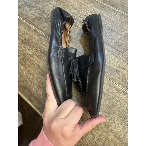 AQUATALIA Journee Tassel Black Leather Loafer Flats Shoes 9.5 Ballet Back