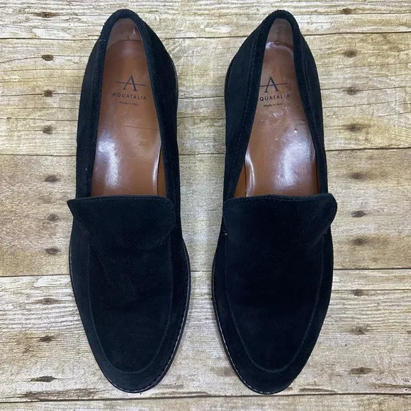 Aquatalia Kelsey Suede Platform Black Loafers