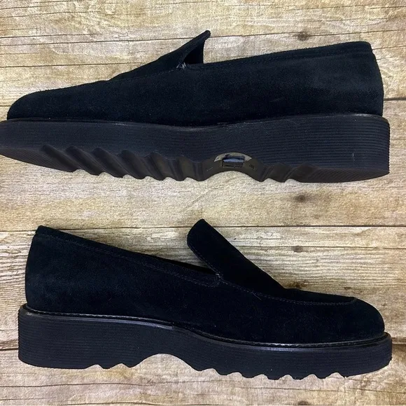 Aquatalia Kelsey Suede Platform Black Loafers