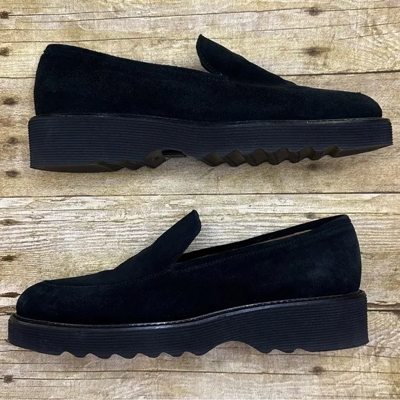 Aquatalia Kelsey Suede Platform Black Loafers