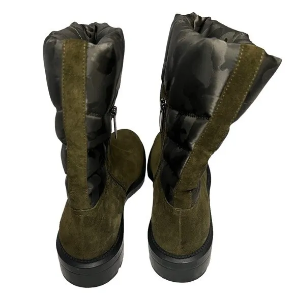 AQUATALIA Lori Waterproof Boots Olive Green Suede/Camo Nylon size 9 NWOB