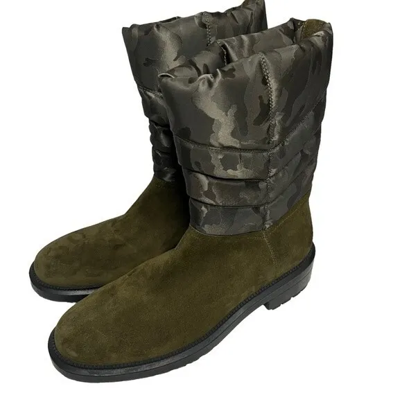 AQUATALIA Lori Waterproof Boots Olive Green Suede/Camo Nylon size 9 NWOB