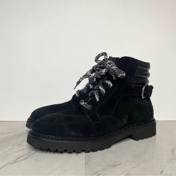 Aquatalia Mayra Weatherproof Lace Up Black Suede Boot 9 1/2