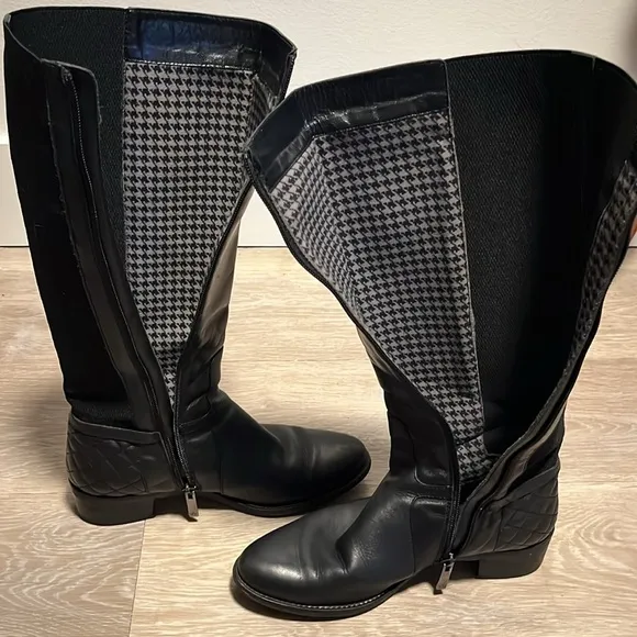 AQUATALIA Oralie Knee-High Stretch Leather Riding Boots Side Zip Quilted, Size 8