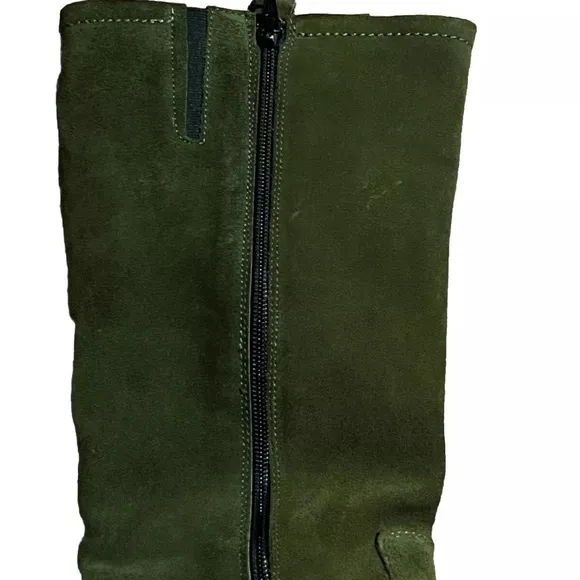 Aquatalia Romania Suede Olive Green Mid Calf Pull on Equestrian Ryder Boots 8.5