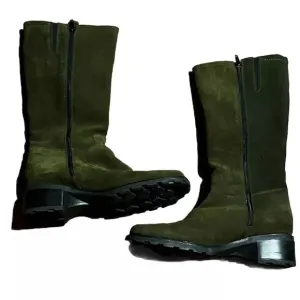 Aquatalia Romania Suede Olive Green Mid Calf Pull on Equestrian Ryder Boots 8.5