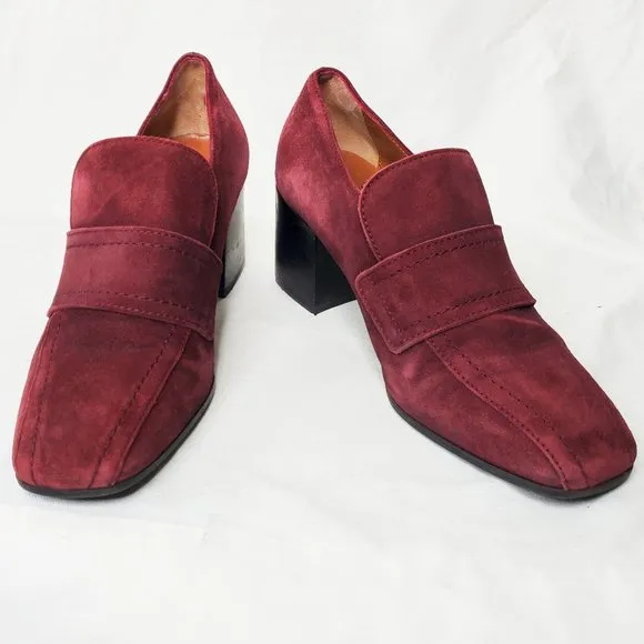 Aquatalia Womens Carmeline Maroon Heeled Suede Leather Loafers 8