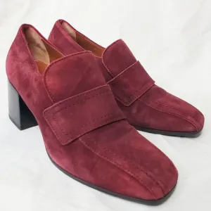 Aquatalia Womens Carmeline Maroon Heeled Suede Leather Loafers 8
