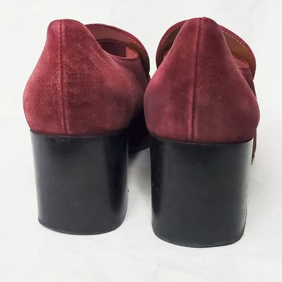 Aquatalia Womens Carmeline Maroon Heeled Suede Leather Loafers 8