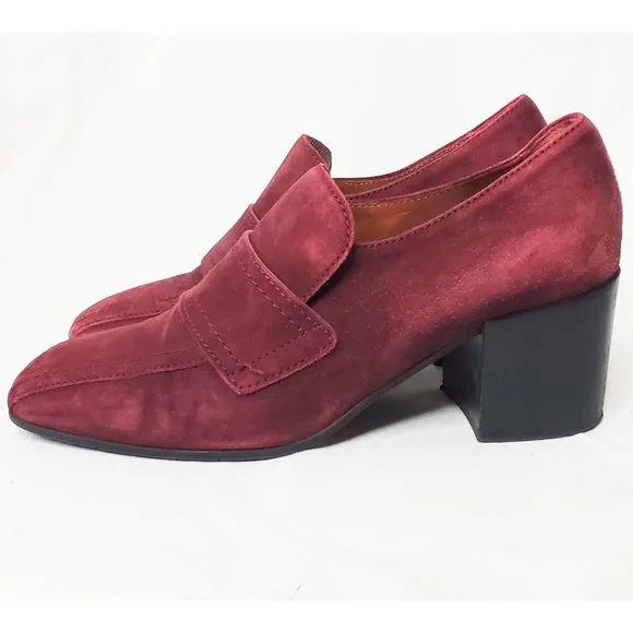 Aquatalia Womens Carmeline Maroon Heeled Suede Leather Loafers 8