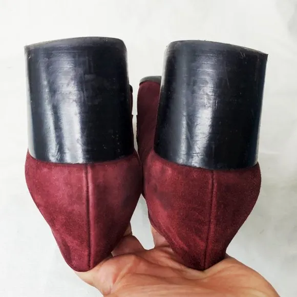 Aquatalia Womens Carmeline Maroon Heeled Suede Leather Loafers 8