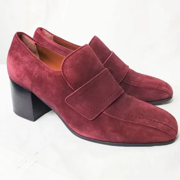 Aquatalia Womens Carmeline Maroon Heeled Suede Leather Loafers 8