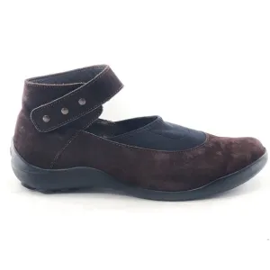 ARCHE Brown Nubuck Mary Jane Flats Ankle Strap Hook &amp; Loop Elastic