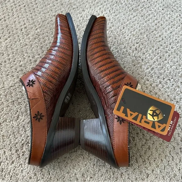 Ariat Desert Star Lizard Cognac Brown Leather Mules Size 7
