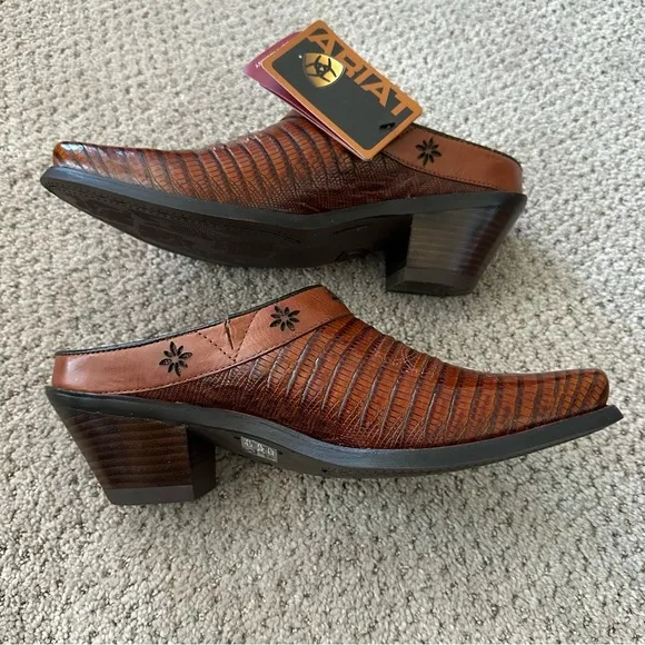 Ariat Desert Star Lizard Cognac Brown Leather Mules Size 7