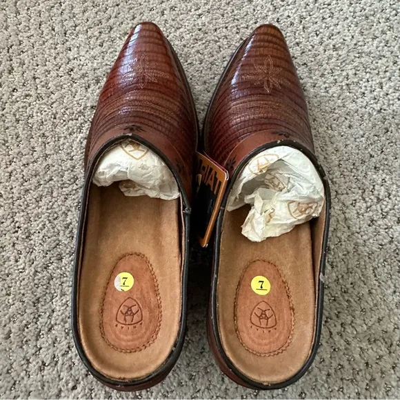 Ariat Desert Star Lizard Cognac Brown Leather Mules Size 7