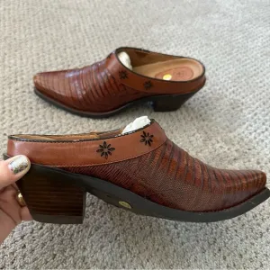 Ariat Desert Star Lizard Cognac Brown Leather Mules Size 7