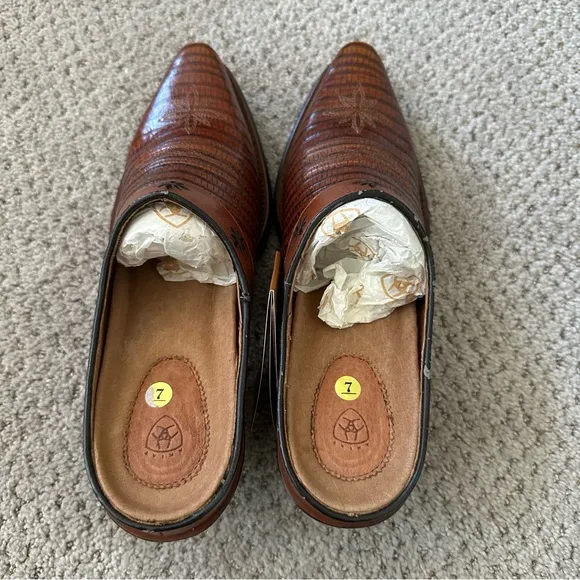 Ariat Desert Star Lizard Cognac Brown Leather Mules Size 7