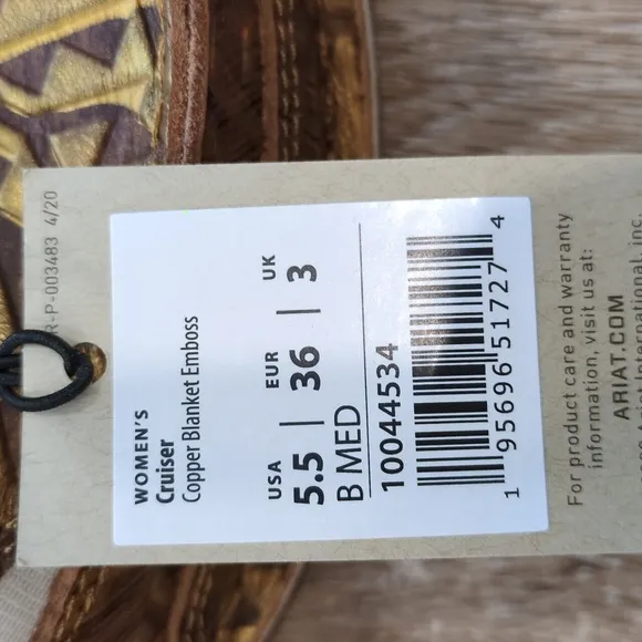 Ariat Women's Cruiser Loafer Copper Blanket Emboss size 5.5 B 🟥 RARE!🟥 Classy!