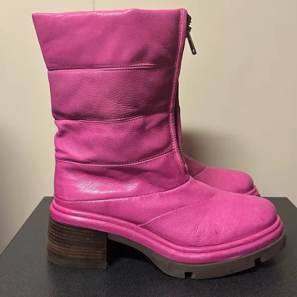 A.S.98 Edwin Boots Fuchsia Pink Size 40 9-9.5 Leather Platform Puff Front Zip