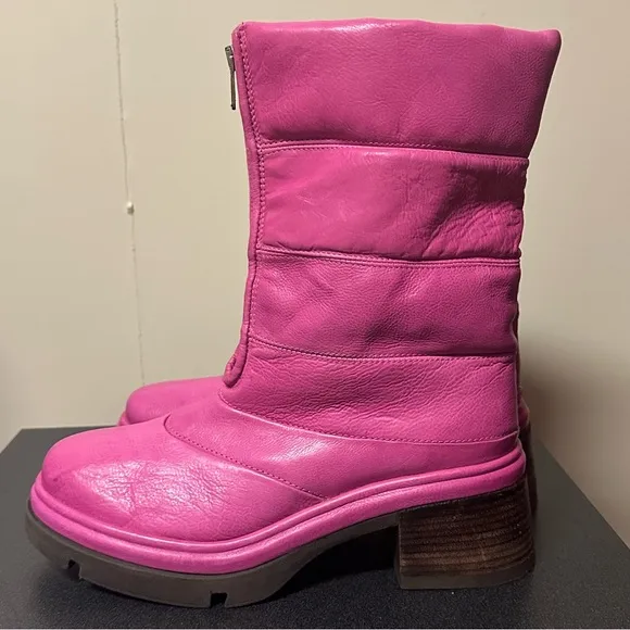 A.S.98 Edwin Boots Fuchsia Pink Size 40 9-9.5 Leather Platform Puff Front Zip