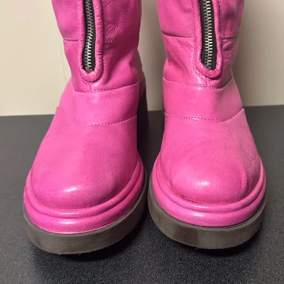 A.S.98 Edwin Boots Fuchsia Pink Size 40 9-9.5 Leather Platform Puff Front Zip