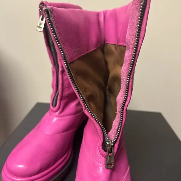 A.S.98 Edwin Boots Fuchsia Pink Size 40 9-9.5 Leather Platform Puff Front Zip