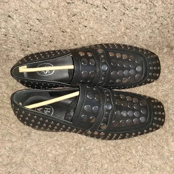ASH-ONO-Black Leather-Silver Studded Loafers-Size 36-5.5-New In Box/Dustbag