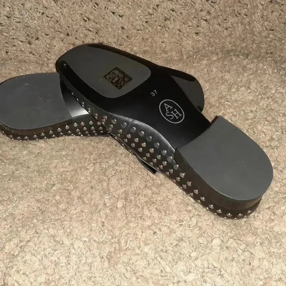 ASH-ONO-Black Leather-Silver Studded Loafers-Size 36-5.5-New In Box/Dustbag
