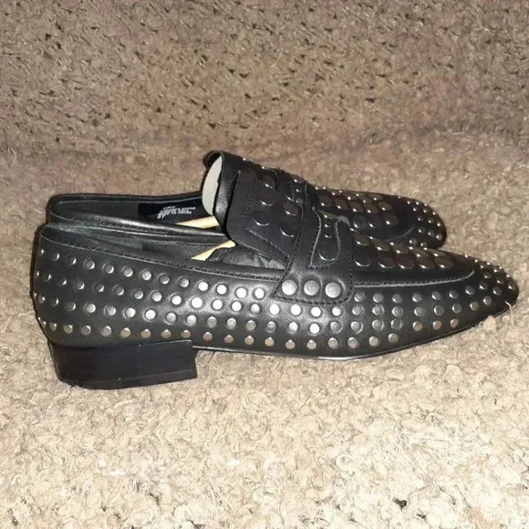 ASH-ONO-Black Leather-Silver Studded Loafers-Size 36-5.5-New In Box/Dustbag