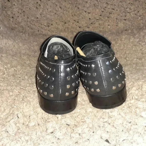 ASH-ONO-Black Leather-Silver Studded Loafers-Size 36-5.5-New In Box/Dustbag