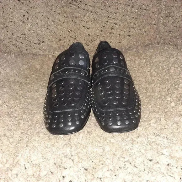 ASH-ONO-Black Leather-Silver Studded Loafers-Size 36-5.5-New In Box/Dustbag