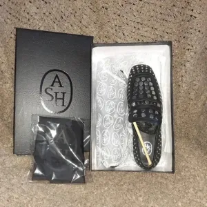 ASH-ONO-Black Leather-Silver Studded Loafers-Size 36-5.5-New In Box/Dustbag