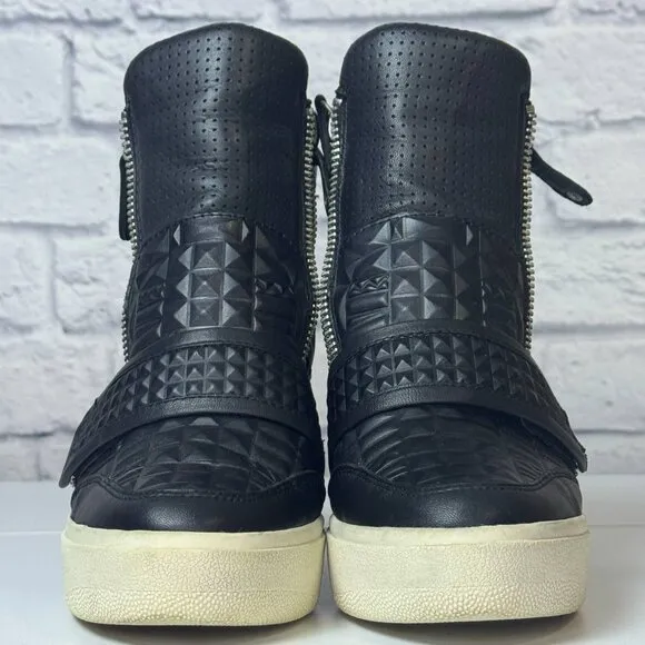 ASH Wedge Studded Moto Boots Leather Zipper Platform RARE Y2K CHUNKY