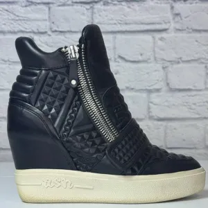 ASH Wedge Studded Moto Boots Leather Zipper Platform RARE Y2K CHUNKY