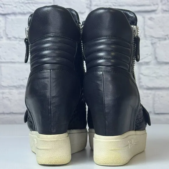 ASH Wedge Studded Moto Boots Leather Zipper Platform RARE Y2K CHUNKY