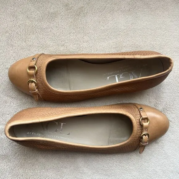 Attilio Giusti Leombruni AGL Tan Woven Leather Ballet Flat Women EU 40 US 9.5