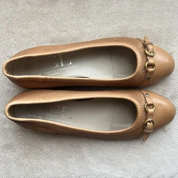 Attilio Giusti Leombruni AGL Tan Woven Leather Ballet Flat Women EU 40 US 9.5