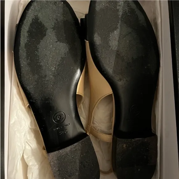 Authentic Chanel peep toe sling back bow flats w/ original box