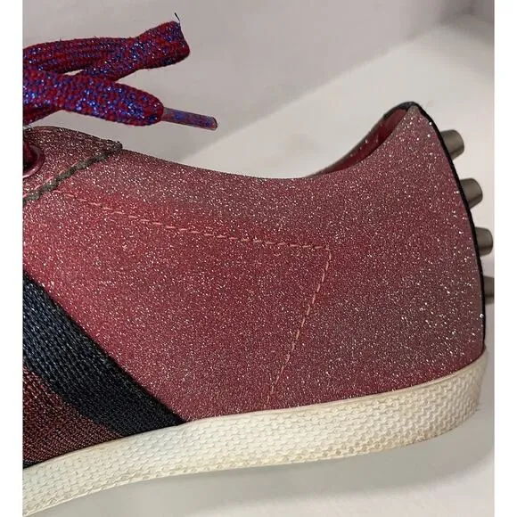 Authentic GUCCI Bambi Glitter Pink Ace Sparkle Studded Sneakers Size EU 35/US 5
