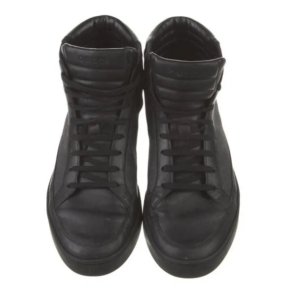 Authentic GUCCI Guccisima GG Supreme Black Leather Men’s Size 8.5 Box Dust Cover