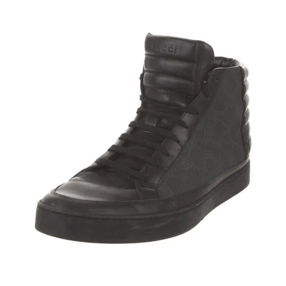 Authentic GUCCI Guccisima GG Supreme Black Leather Men’s Size 8.5 Box Dust Cover