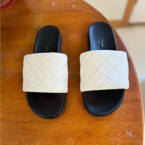 Avellini Italy wide puffy strap slide sandals white leather upper size EU40 = 9