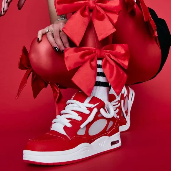 AZALEA WANG Red Vegan Leather Fashion Sneakers